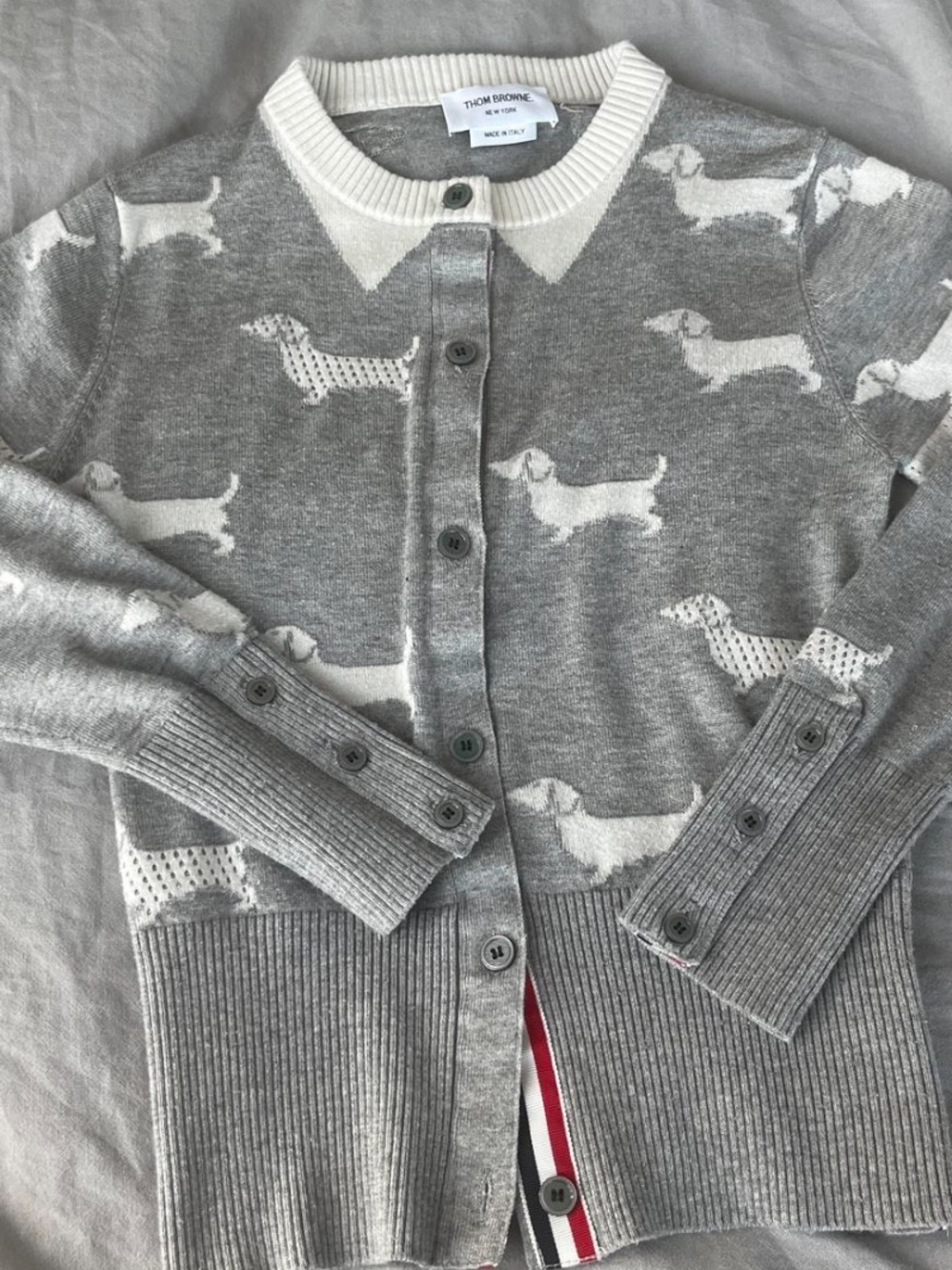 Thom Browne Gray and White Dachshund Jacquard Cardigan